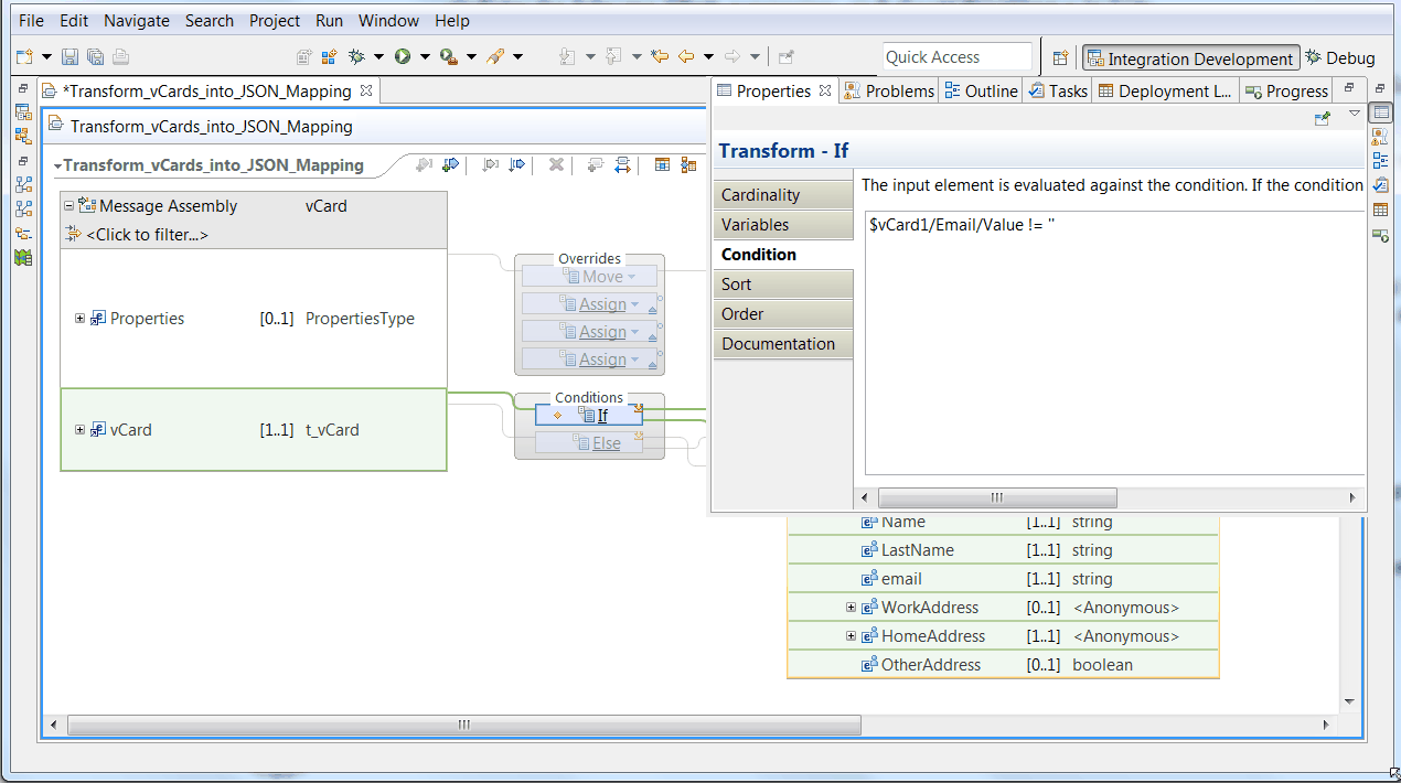 Image that shows the properties tab of a transform when you have maximized a map