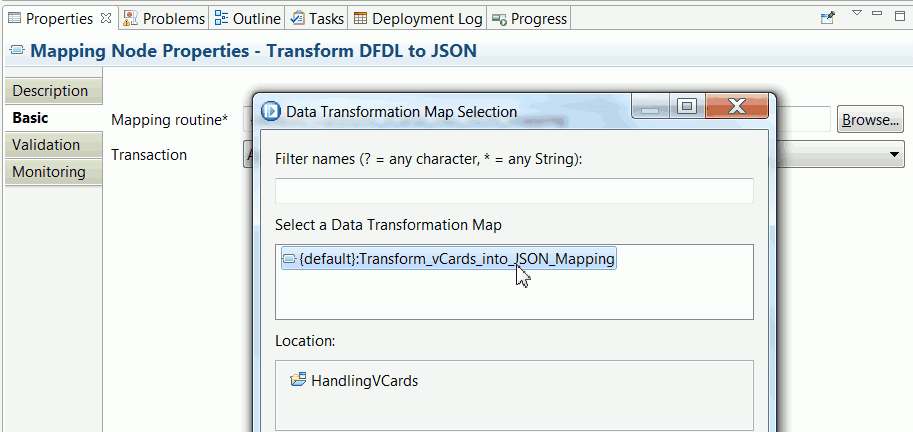 Image that shows the Properties tab where you configure the map