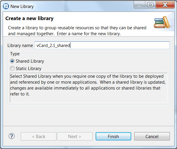 Image that shows the step where you name the library project.